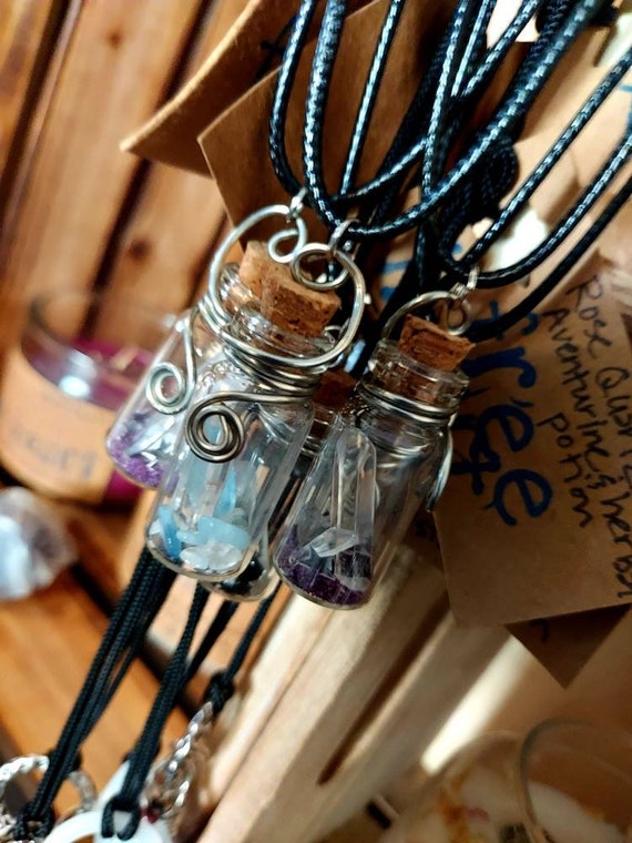 Crystal bottle necklace, crystal potion bottle, healing crystal jewelry, spell bottle