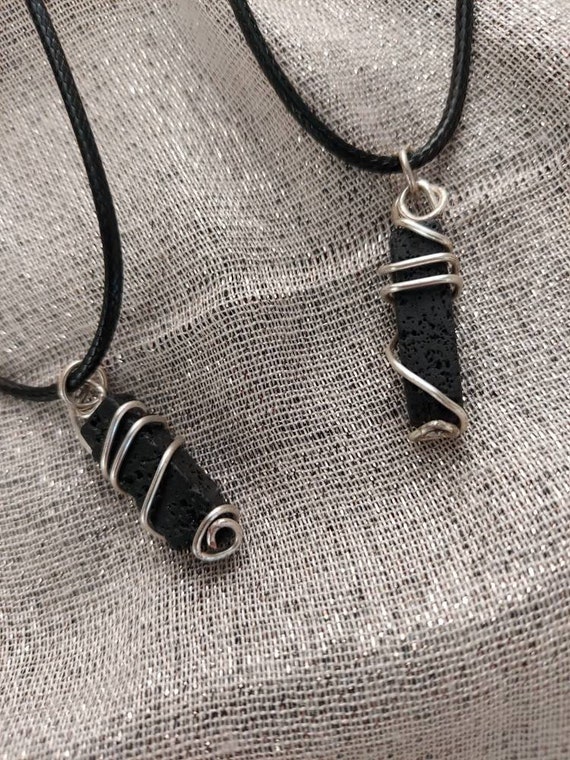 Wire wrapped Lava Stone Pendant Healing Crystal Necklace