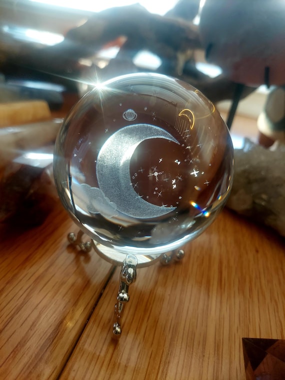 Laser engraved celestial glass sphere with stand