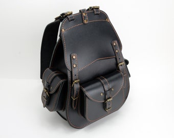Handmade Mini Black Leather Backpack: Tablet Laptop School Bag