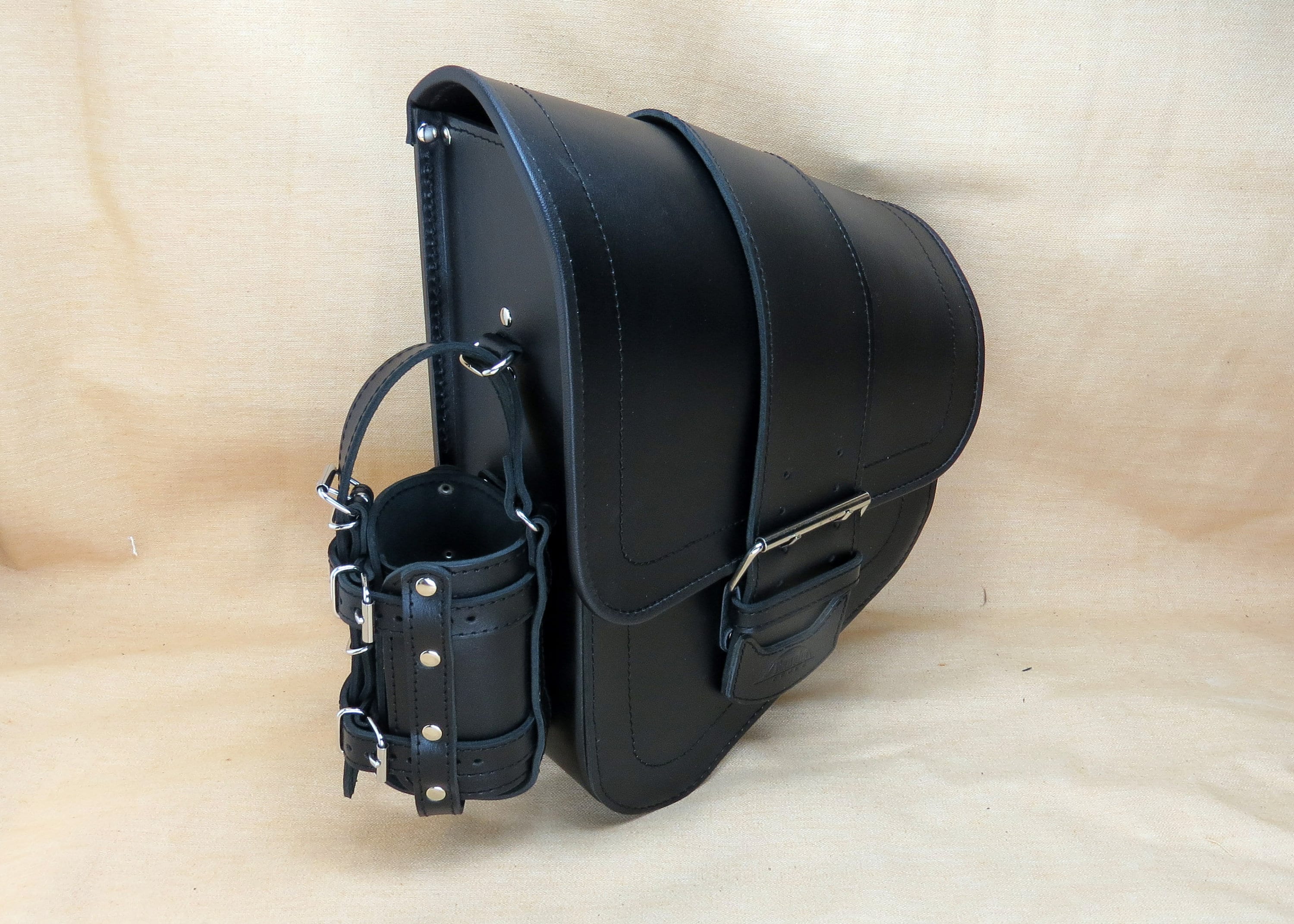 Black Motorcycle Left Side Swingarm Bag With Bottle Holder Etsy Canada