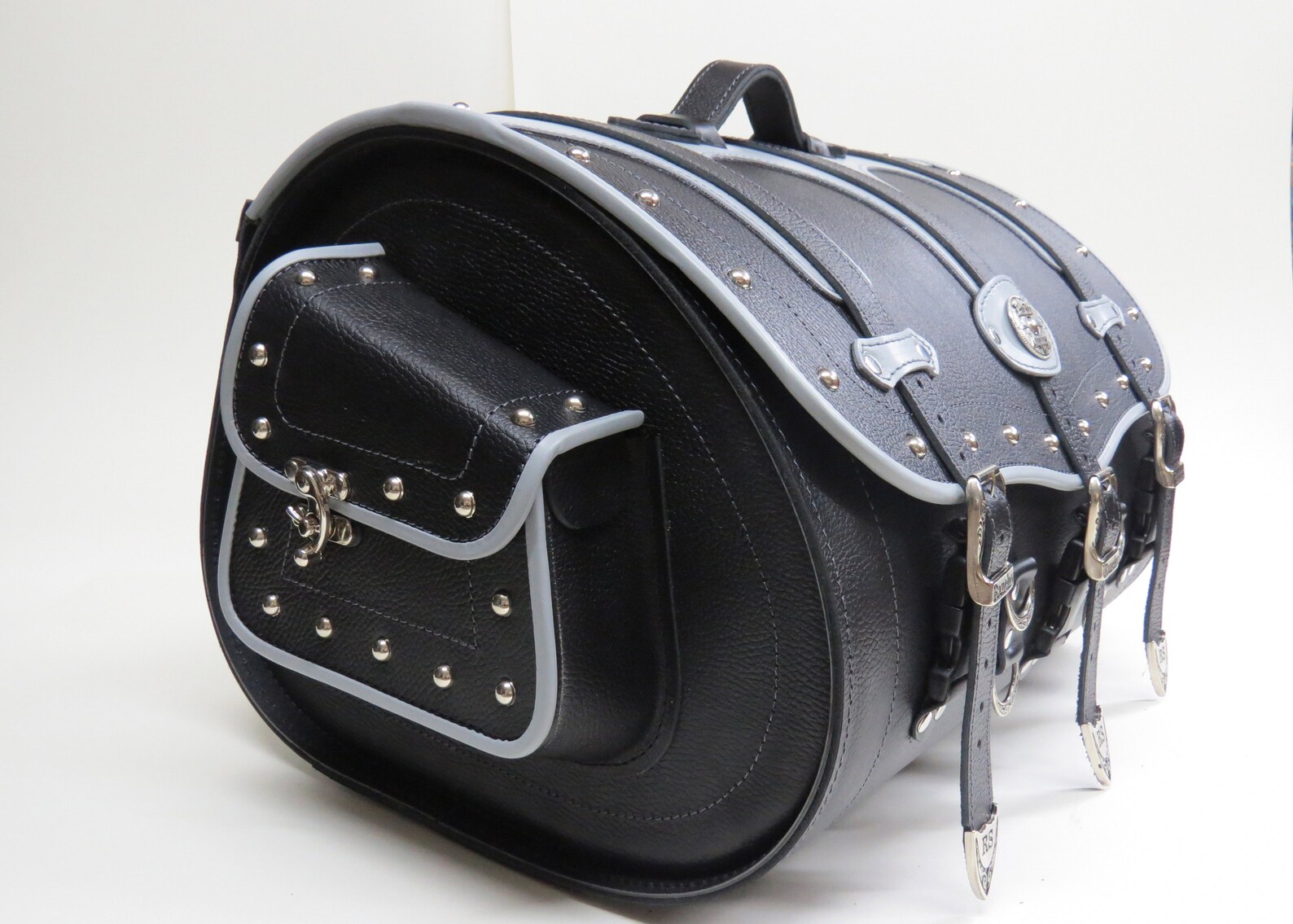 Motorcycle Sissy Bar Rear Bag Black Grey Waterproof Genuine Leather Bag