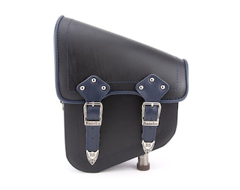 Black Navy Blue Genuine Leather Motorcycle Swingarm Bag – Waterproof Tool Pouch