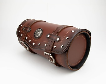 Handgemaakte leren motorgereedschapstas: stuurtas met studs