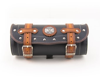 Handmade Leather Motorcycle Tool Bag, Chrome Studded Harley Bag