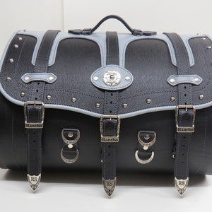 Motorcycle Sissy Bar Rear Bag Black Grey Waterproof Genuine Leather Bag PU Leather Bag Motorcycle Luggage Trunk Harley Bag, Siberia 50K maxi