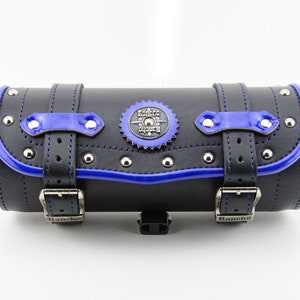 Schwarz Blau Motorrad Echtleder PU-Leder Werkzeugtasche Vorne Hinten Lenker Gabel TascheHarley Indian Reifen