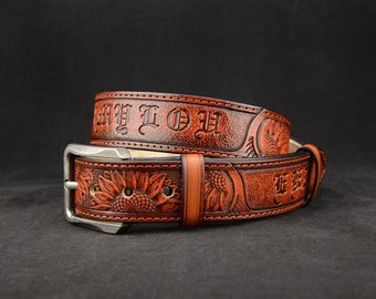 Tooled Belt Western Leather Waist Personalized Leather Western