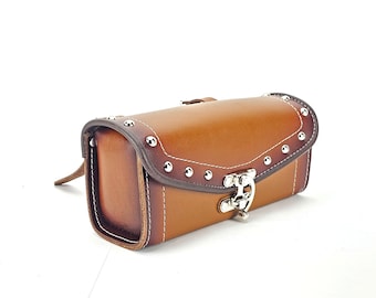 Bolsa de ferramentas para motocicleta em couro, bolsa de ferramentas em couro preto, bolsa para garfo, estojo de ferramentas em couro, bolsa para chopper, bolsa personalizada para motocicleta
