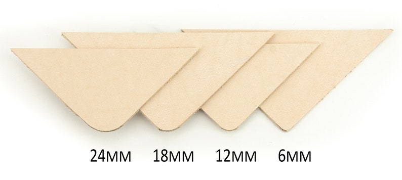 May include: Four beige leather corner protectors in different sizes: 24mm, 18mm, 12mm, and 6mm.