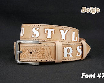 Personalized Tooled Leather Western Belt, Cowboy Style