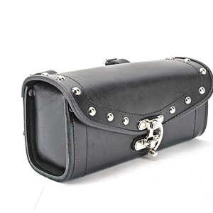 Leather motorcycle tool bag, black leather toolbag, fork bag, leather tool roll, chopper bag, custom motorcycle bag
