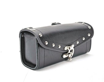 Bolsa de ferramentas para motocicleta em couro, bolsa de ferramentas em couro preto, bolsa para garfo, estojo de ferramentas em couro, bolsa para chopper, bolsa personalizada para motocicleta
