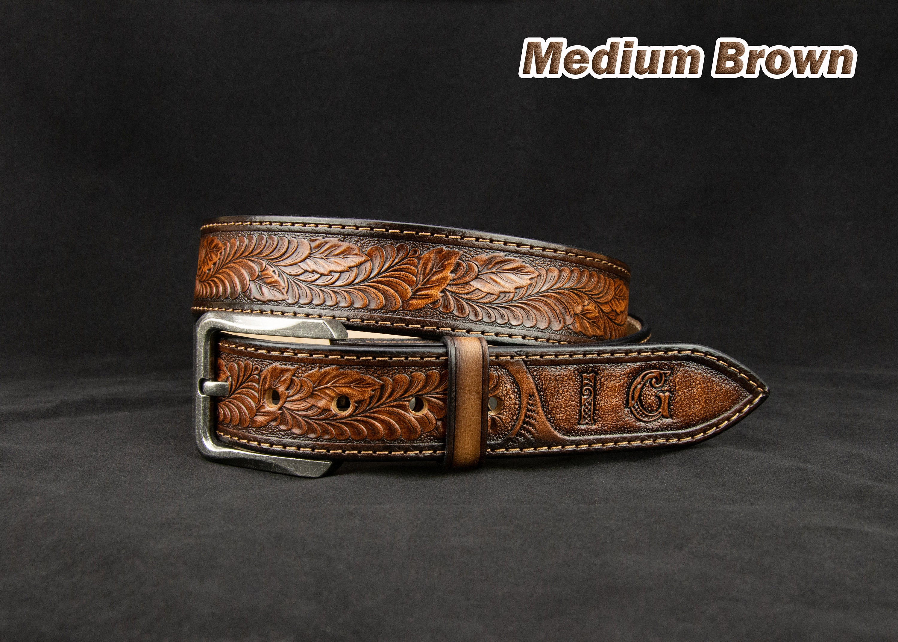 Custom Tooled Leather Belt Buckle, MADE to ORDER, Names or Initials Up to 6  Letters