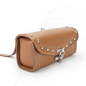 Leather motorcycle tool bag, Tan leather toolbag, fork bag, leather tool roll, chopper bag, custom motorcycle bag