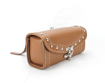 Bolsa de ferramentas para motocicleta em couro, bolsa de ferramentas em couro marrom claro, bolsa para garfo, estojo de ferramentas em couro, bolsa para chopper, bolsa personalizada para motocicleta
