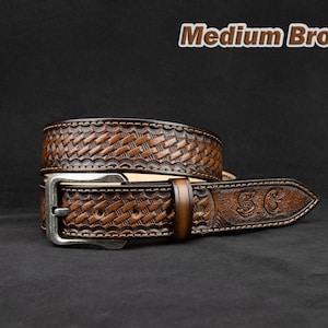 Personalized Basket Weaving Tooled Leather Belt Western belt, mens western belt, cowboy belt, custom leather belts, handmade leather belts