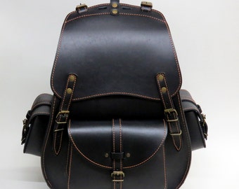 Black Leather Laptop Backpack, Handmade Waterproof Genuine Leather, Medium