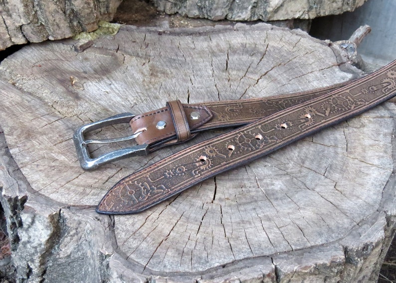 Personalized SteamPunk Tooled Leather Belt western belt mens Etsy