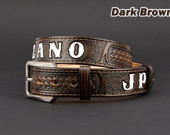 Personalized Basket Weaving Tooled Leather Belt Western belt, mens western belt, cowboy belt, custom leather belts, handmade leather belts