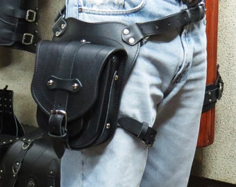 Leather utility belt thigh bag, thigh holster leather, hip bag, Leather leg holster, steampunk leg bag