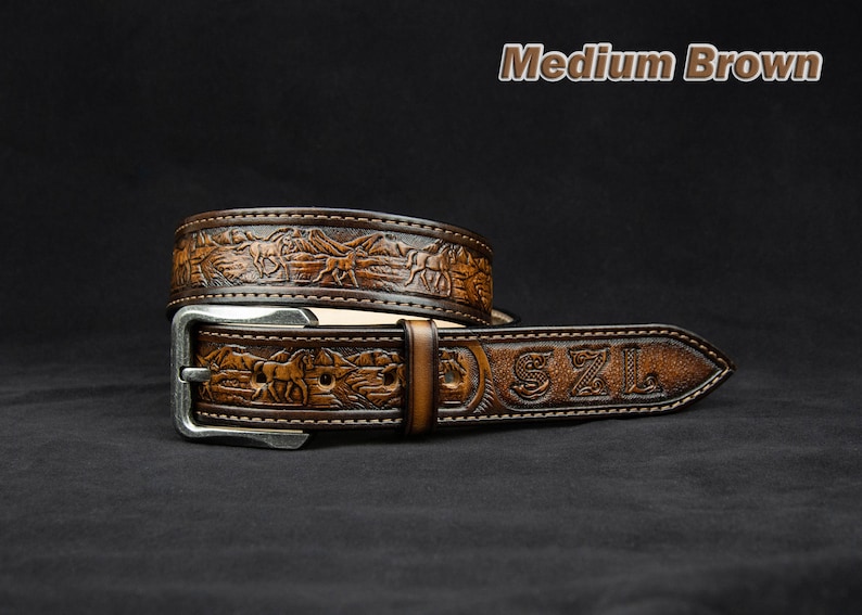 Personalized Herd of Horses Tooled Leather Belt Western Belt Etsy