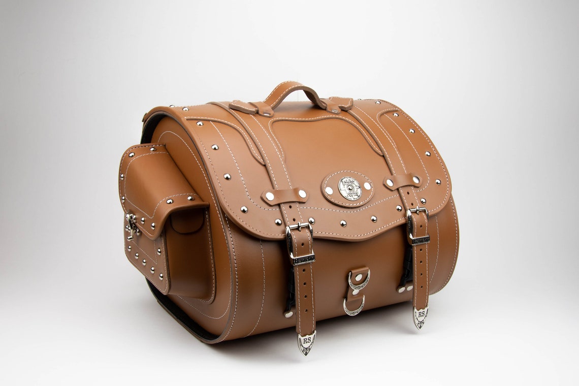 Motorcycle Sissy Bar Rear Bag Tan Waterproof Genuine Leather Etsy