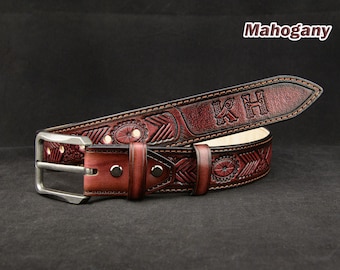 Personalized Tooled Leather Western Belt, Concho Weaving