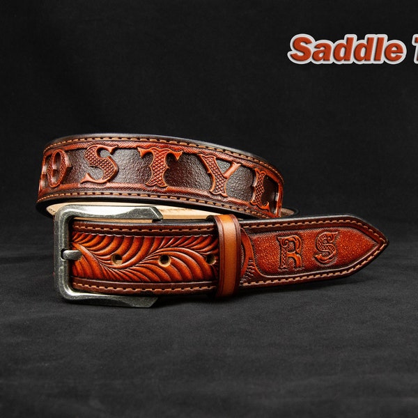 Personalized Tooled Leather Western Belt: Handmade Cowboy Belt