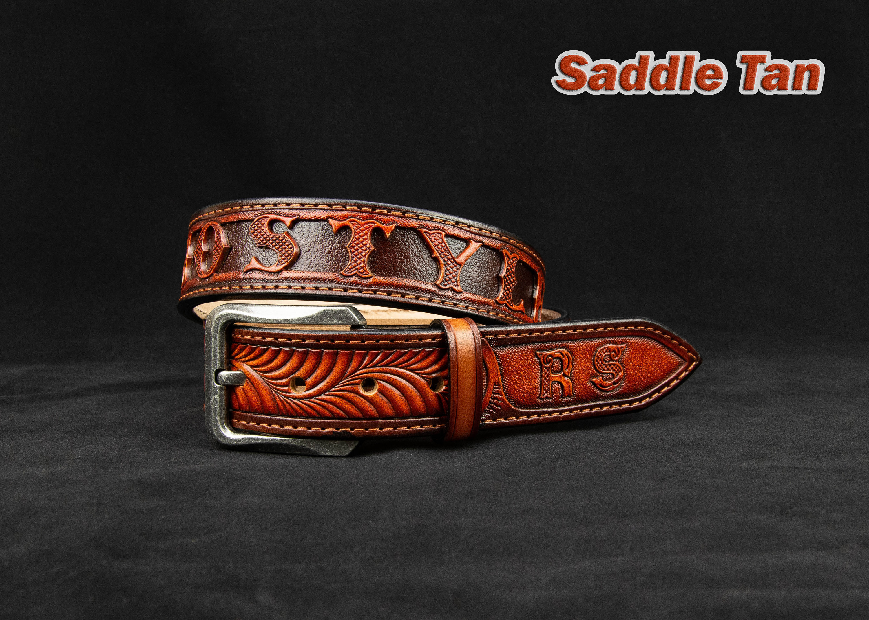 Cintura Western In Pelle Grana Piena Fatta A Mano - Stile Cowboy - Senza Fibbia - 1.5 Pollici