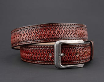 Personalized Tooled Leather Western Belt, Handcrafted Cowboy Belt