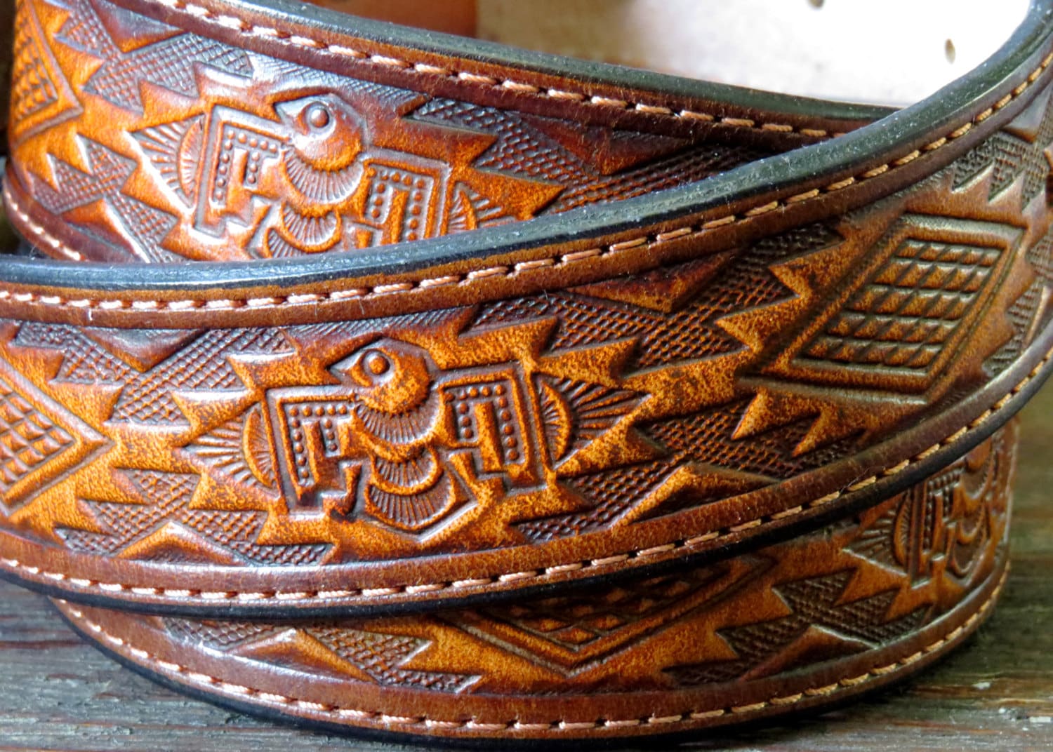 Personalized Thunder bird Tooled Leather Belt Western belt Etsy