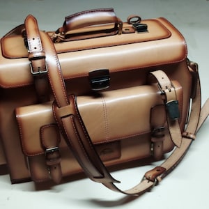 Lederen plunjezak voor heren, reistas, bagage, alle tas, lederen bagage, handbagage, plantaardig gelooid, koffer