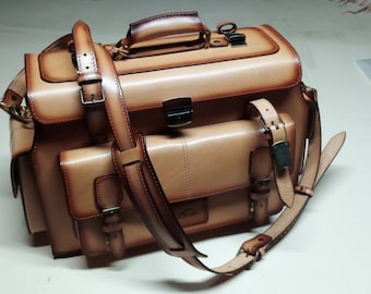 Herren Beige Leder Seesack, Handgefertigte Reisetasche