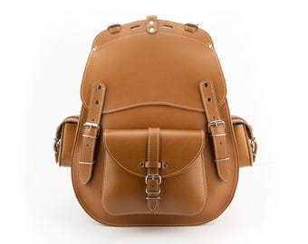 Large Tan Leather Backpack, Handmade Waterproof Travel Rucksack