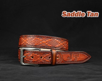 Sparrow Distressed Leather Belt Embossed & Vintage-aged 
