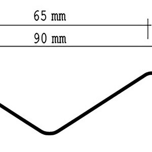 May include: A black metal V-shaped profile with measurements of 90 mm wide, 65 mm long, and 20 mm high.