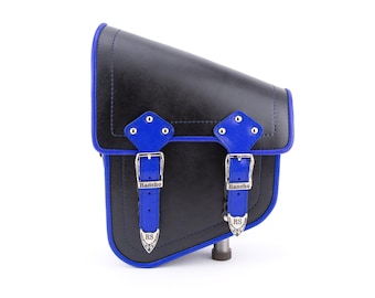 Black Blue Genuine Leather Motorcycle Swingarm Bag – Waterproof Tool Pouch