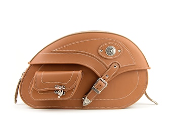 Tan Leather Motorcycle Saddle Bags: Handmade Waterproof Side Bags