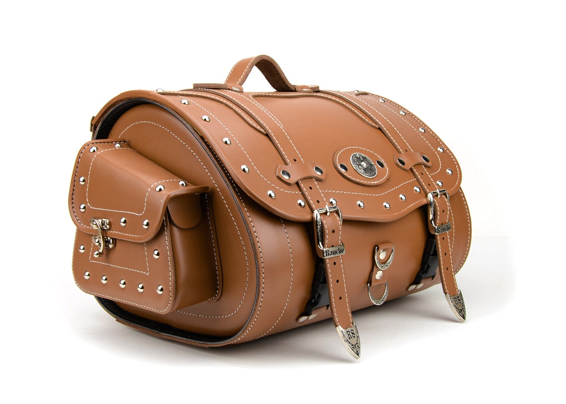 Motorcycle Sissy Bar Rear Bag Tan Waterproof Genuine Leather Etsy