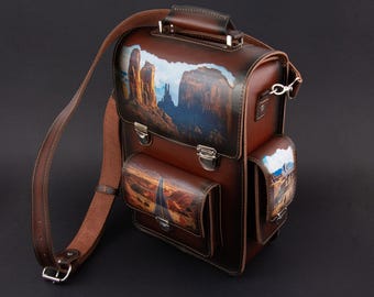 Custom Leather Briefcase, Genuine Leather Bag with Your Design, Handmade Vintage
