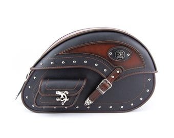 Motorcycle Saddle Bags, Genuine Leather Luggage, Black Brown Bike Storage