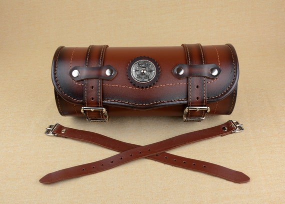 Sacoche Moto En Cuir PU Noir - 21x10x10cm, 2 Sangles Réglables, Universelle, Pour Outils, Téléphone, Clés