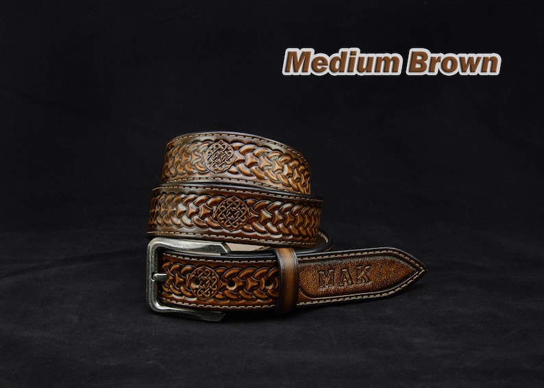 Personalized Viking Tooled Leather Belt Celtic Belt Western Etsy