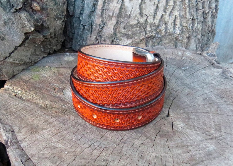 Personalized Diamonds Tooled Leather Belt Western Belt Mens Etsy