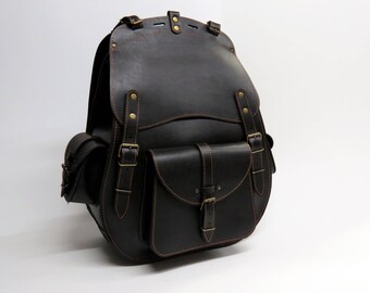 Large Black Leather Backpack: Handmade Waterproof Travel Bag