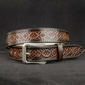 Personalized Ukrainian Leather Belt, tooled leather belts, mens western belt, cowboy belt, custom leather belts, handmade belts