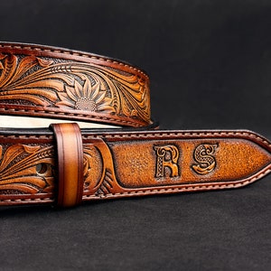 Personalized Leather Western Belt, Tooled Western Belt, Cowboy Leather ...