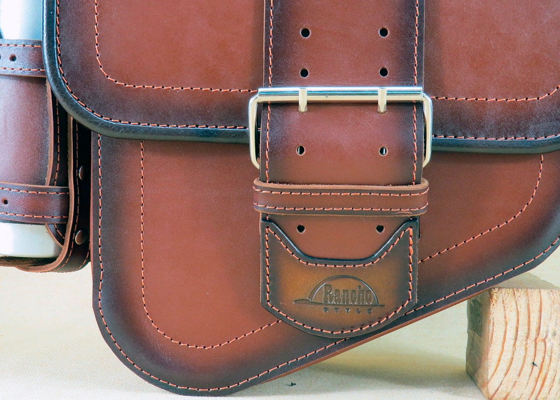 Brown Motorcycle Left Side Swingarm Bag With Bottle Holder Etsy