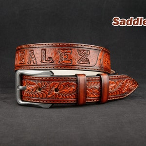 Personalized Leaves Tooled Leather Belt Western belt, mens western belt, cowboy belt, custom leather belts, handmade leather belts